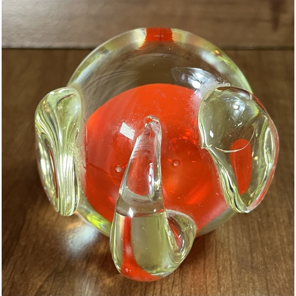 Crystal Elephant Figurine Red Glass Paperweight 2.5” x 4” Decorative Collectible